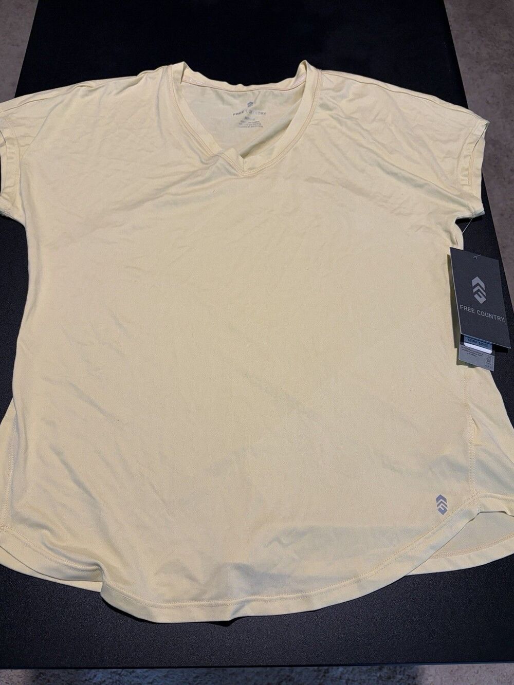 Free Country Womens V Neck Performance Shirt Yellow M Moisture Wicking Top NWT